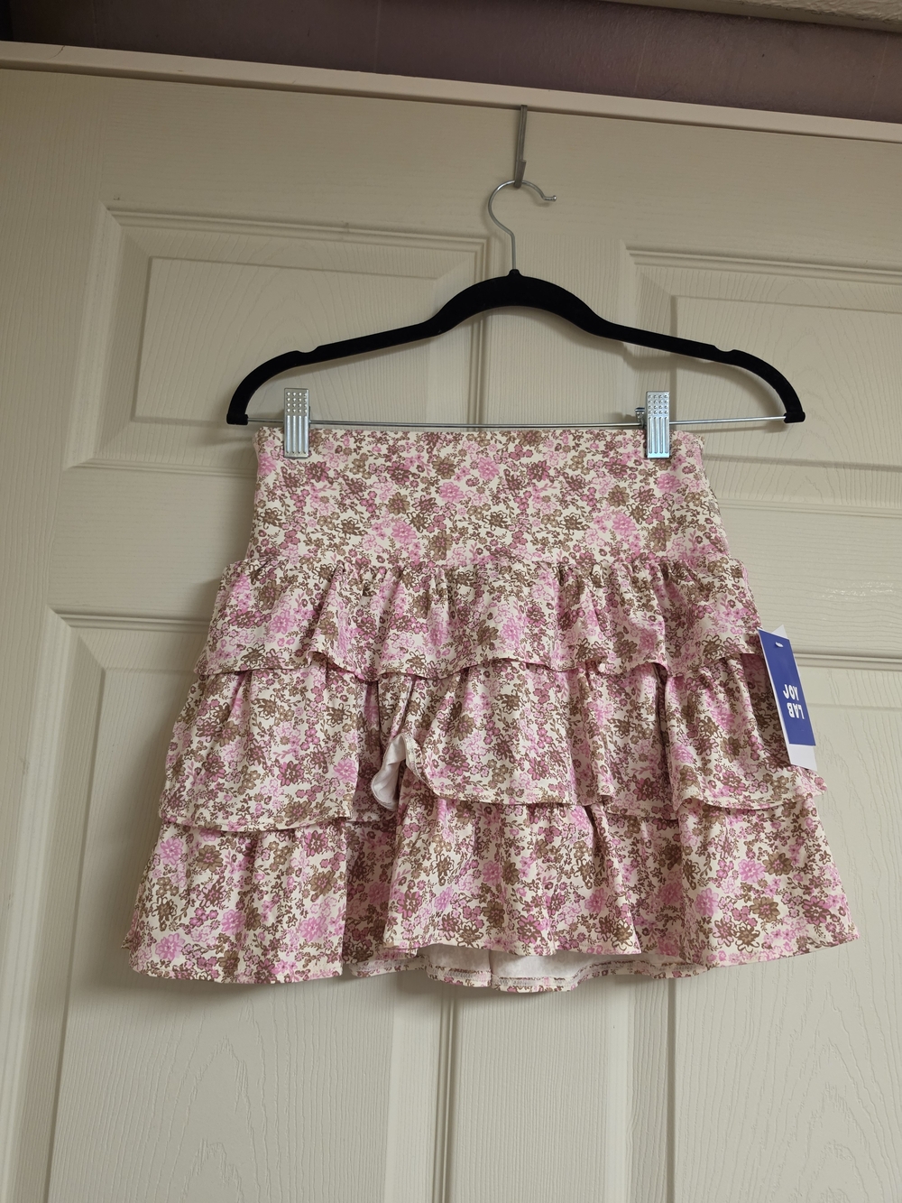 JoyLab Pink and Brown Floral Ruffle Mini Skirt